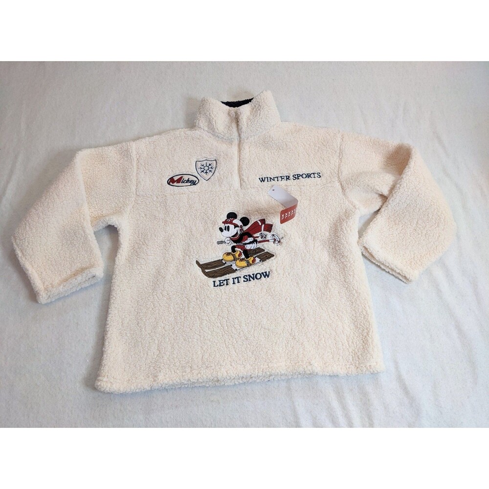 New Disney Women's Sherpa Fleece Jacket Mickey Retro Full Zip XL Off White